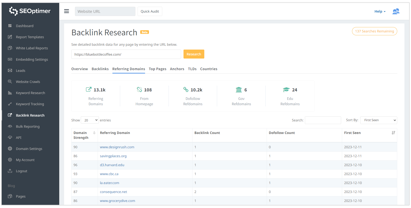 ferramenta de pesquisa de backlink referindo domínios